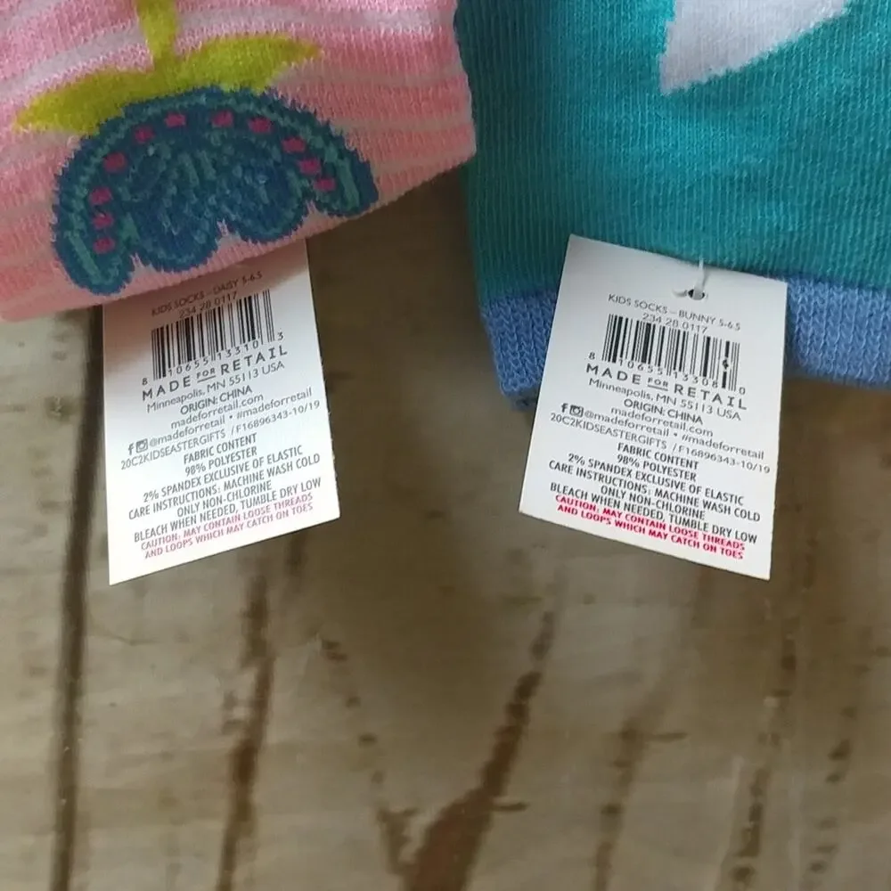 Spring Theme Kids Socks (2 pair) Size 5-6.5